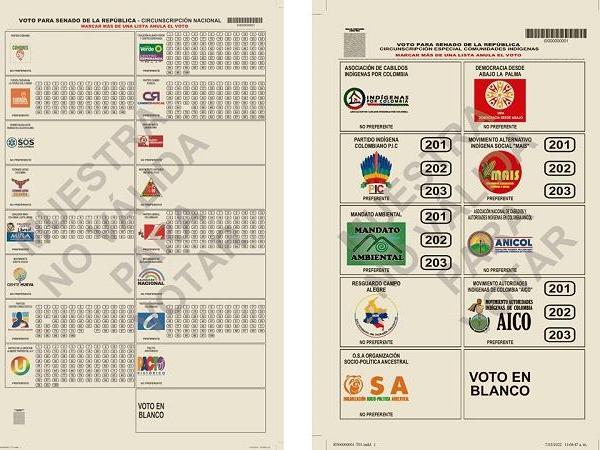 Tarjetones votación Senado