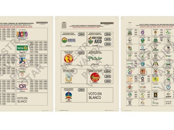 Tarjetones votación Cámara de Representantes