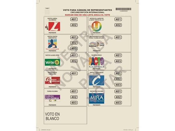 Tarjetón de la circunscripción internacional