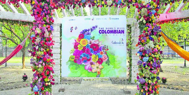 Exhibición de flores colombianas en la sede de la Embajada de Colombia en Pekín.