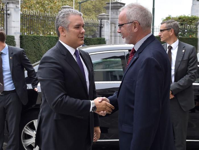 El presidente, Iván Duque en su encuentro con el presidente del Banco Europeo de Inversiones, Werner Hoyer.