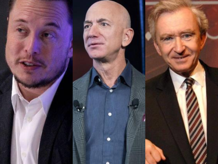 Elon Musk, Jeff Bezos y Bernard Arnault