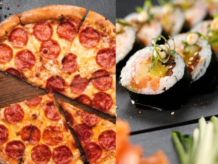 Pizza y sushi