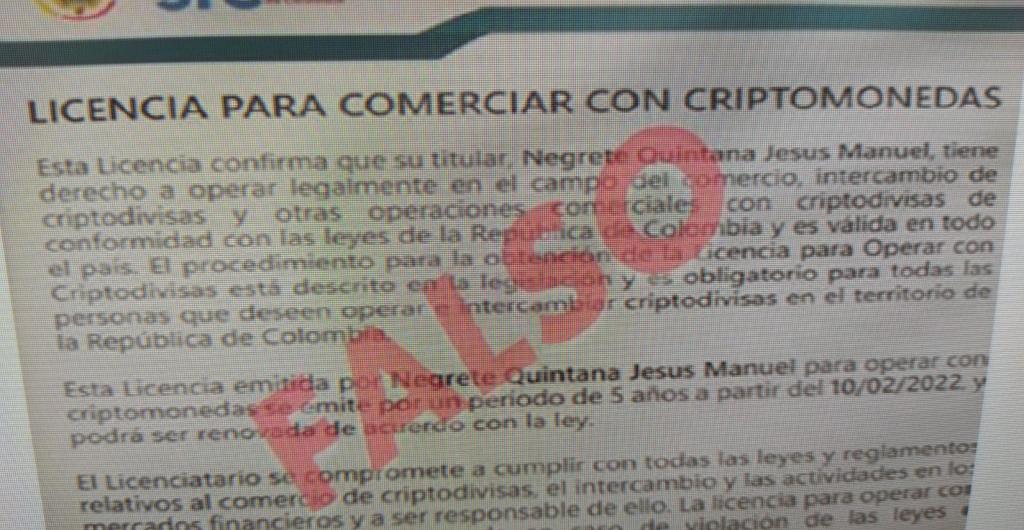 Falso documento de autorización.