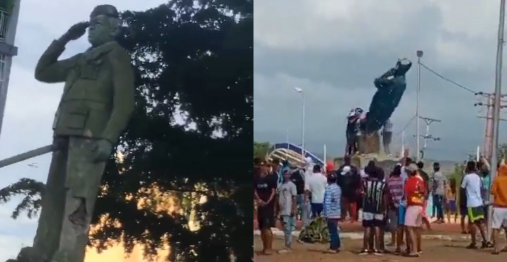 Tumban estatua de Chávez en Venezuela